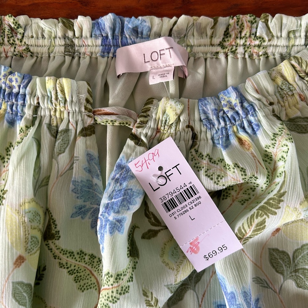 NWT LOFT Mint Green Floral Off-Shoulder Top - Picture 3 of 5